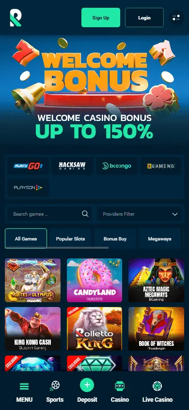 Rolletto Casino games on a mobile device